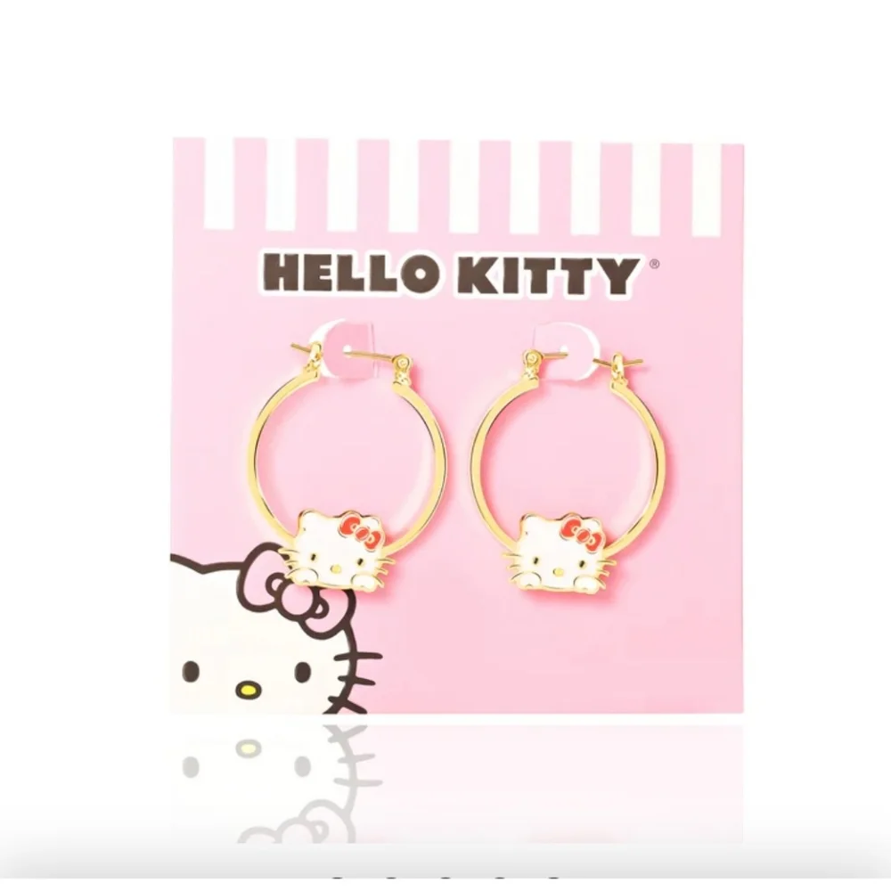 Hello Kitty Hoop Gold Plated and Enamel Earrings, New. - Picture 10 of 11
